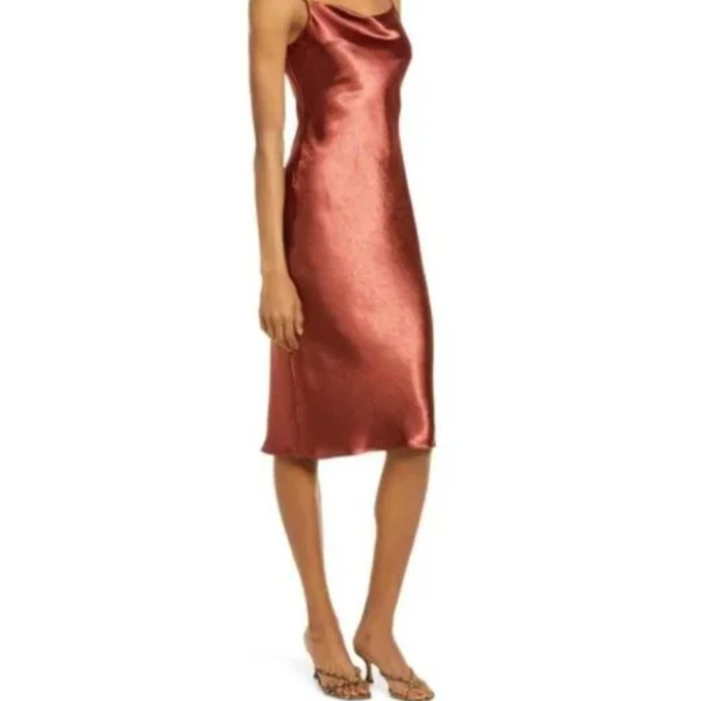 Lulus Brazen Babe Cowl Neck Satin Slipdress Orange Women's Size Small